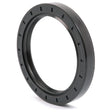 A black circular rubber oil seal with grooves, standing upright against a plain white background, serves as a Sparex Metric Rotary Shaft Seal, 80 x 105 x 13mm Double Lip (Part No. S.50458).
