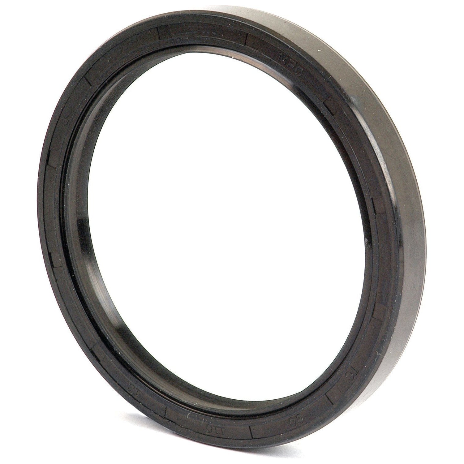 A circular black rubber seal with a smooth inner surface and a ridged outer edge, commonly used as the Sparex Metric Rotary Shaft Seal (85 x 110 x 12mm Double Lip, Part No. S.50463) to prevent leakage.