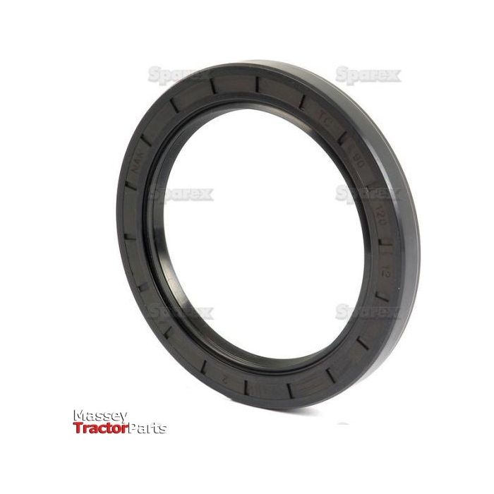 Image of a black rubber oil seal ring with outer grooves, labeled with the brand name Sparex. This Metric Rotary Shaft Seal, Sparex Part No.S.50470, features a Double Lip design and measures 90 x 120 x 12 mm. The background is white, and the seal is the central focus.