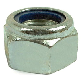 A detailed view of the Sparex Metric Self Locking Nut, featuring a hexagonal metal design with a blue nylon insert, highlighting its DIN 985 metric coarse thread at M24x3.00mm (Sparex Part No.S.6818).
