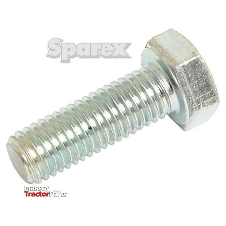A close-up of a Sparex zinc plated hex head bolt with threading, identified as a Metric Setscrew (M12x35mm, DIN 933), featuring a tensile strength of 10.9 and Sparex Part No. S.54741.
