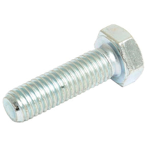 A close-up image of a metallic hex bolt with a threaded shaft and hexagonal head, resembling the Sparex Metric Setscrew, M12x40mm (DIN 933) with a tensile strength of 10.9, Part No.S.54742.