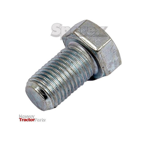 Close-up of a zinc-plated metallic bolt against a white background. In the bottom left corner, the words "Massey Tractor Parts" are visible. The bolt is identified as a Sparex M12x40mm Metric Setscrew (DIN 961), with a tensile strength of 8.8, and carries the Sparex Part No.S.53814.