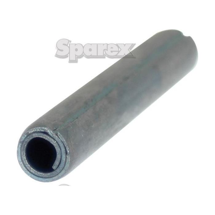 A cylindrical metal pin with a hollow center, displaying the "Sparex" logo in the background, is engineered to meet high Total Shear Strength standards. It is identified as the Metric Spirol Pin Ø12 x 60mm (DIN | Standard No.: DIN 7343), Sparex Part No. S.12134 by Sparex.