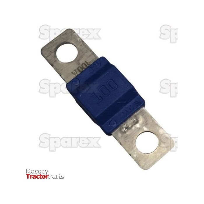 A Midi Fuse 100 Amps (Blue) 40x10mm from Sparex, part number S.143249, featuring metal terminals on both ends.