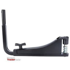 A black tractor part labeled "Fendt - Mirror Arm - G737812151010" by AGCO, featuring a lever, a knob, and a spring mechanism at one end, ideal for enhancing your tractor accessories.
