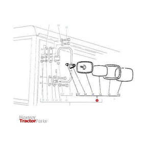 Diagram of the Massey Ferguson External Mirror (part numbers 1891218M91 and 3909808M91) showing individual parts with reference numbers and assembly instructions. Branding for AGCO is present in the bottom left corner.