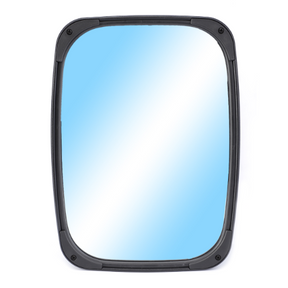 A rectangular mirror with rounded corners and a sleek black plastic frame, featuring a light blue gradient reflection, reminiscent of the durable design found in AGCO's Massey Ferguson Mirror External Electric Control (3787157M1).