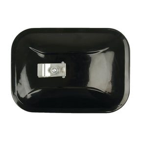 A black rectangular metal object with slightly rounded edges, featuring a small silver Sparex clip and screw at the center, named 'Mirror Head - Rectangular, Flat, 260 x 185mm, RH & LH - S.27622' by the brand Sparex.