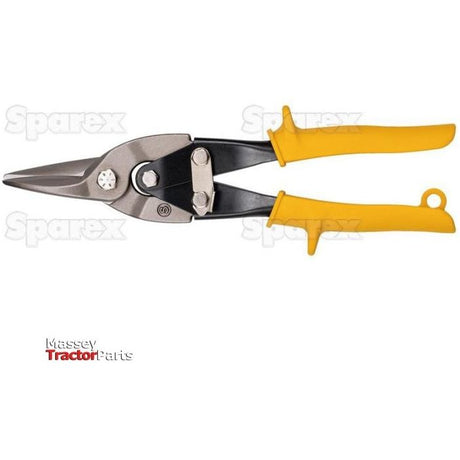 Yellow-handled Aviation (Straight) Tin Snips with metal cutting blades, labeled "Sparex" and "Sparex Part No.S.113847." Popular for precise work, these Sparex tin snips deliver reliable performance.