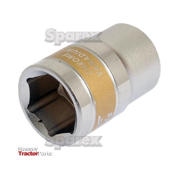 A close-up of the silver and gold-colored socket wrench adapter featuring the text "VACR OM6 VARI-DU II" engraved on it. The image includes watermarks of "Sparex" and "Massey Tractor Parts," showcasing an 18mm Standard Socket 1/2'' Drive, listed as Sparex Part No.S.26837.