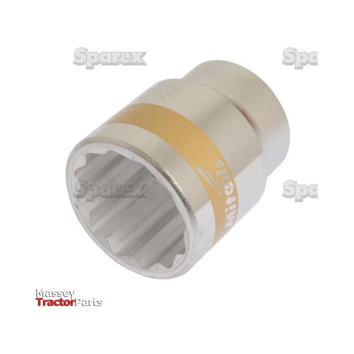 A metal socket wrench with a gold stripe and internal grooves is labeled as the Standard Socket 3/4'' Drive (Sparex Part No. S.26850). The background features the text "Sparex" and a red Massey Tractor Parts logo in the bottom left corner.