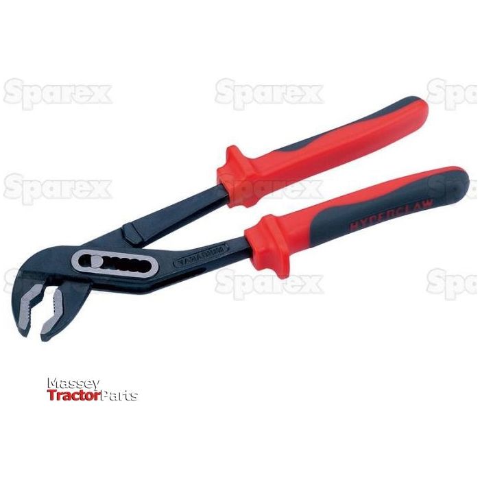 A pair of black and red Water Pump (Slip Joint) pliers - S.113848 from Sparex, featuring adjustable Slip Joint jaws with the Massey Tractor Parts brand logo in the lower left corner.