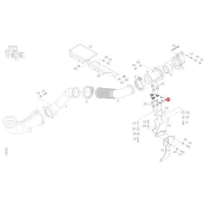 Exploded diagram of the Fendt - Modification Kit - U404200110000 by AGCO, detailing various numbered components such as pipes, connectors, and brackets. Component number 8 is highlighted in red.