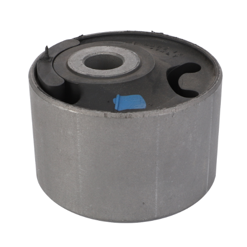 Close-up view of the Massey Ferguson - Mounting Front (3786281M2) cylindrical metal bushing from AGCO, featuring a central hole and blue markings, designed for the Massey Ferguson 6400 Series.