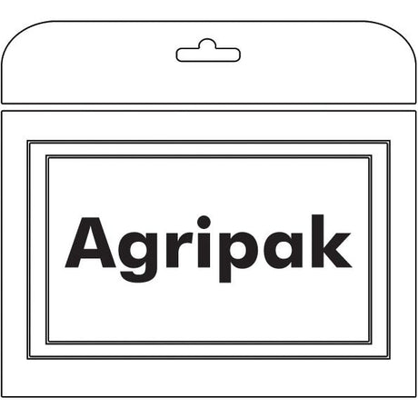 Illustration of a packaging labeled "Agripak," featuring a hanging tab at the top, and compatible with Mower Blade Retainer- M12 x 1.75x33mm from Sparex Part No. S.27595.