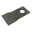 A rectangular metal plate with a large circular hole near one end, designed to fit seamlessly with a Pottinger blade, exemplifying the engineering precision of the Sparex Mower Blade - Twisted blade, bottom edge sharp & parallel - 100 x 48x3mm - Hole Ø19mm - LH (Replacement for Claas, Pottinger To fit as: 9041787 | Sparex Part No.S.78168).