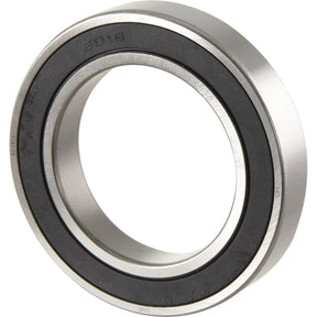 Close-up image of a single NTN SNR Deep Groove Ball Bearing (60182RS) - S.138112 by Sparex, featuring a black seal and metallic outer ring against a white background, suitable for various applications.