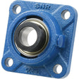 A blue, square-shaped bearing housing with four mounting holes houses an ESFE206 spherical roller bearing in the center, marked "NTN SNR," and features a 30mm bearing. This unit is known as the Sparex NTN SNR Four-Bolt Flanged Unit (ESFE206), identified by Sparex Part No. S.138508.