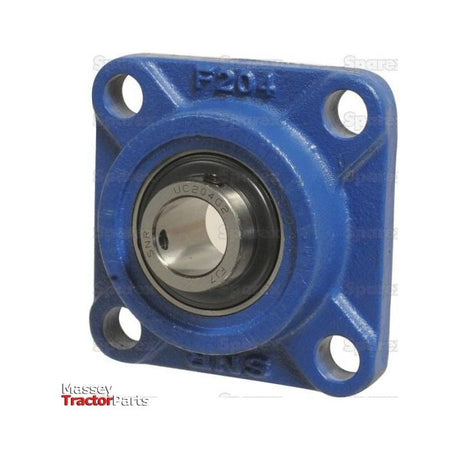 A blue four-bolt flange bearing unit, specifically the NTN SNR Four-Bolt Flanged Unit (UCF209-28) by Sparex (Sparex Part No. S.129740), with a metal bearing in the center, labeled "F204" on the top side and "SNR" on the bottom side.