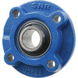 A blue Sparex four-bolt flanged unit (model UCFC208) with visible bolt holes and a center Metric Bearing assembly.