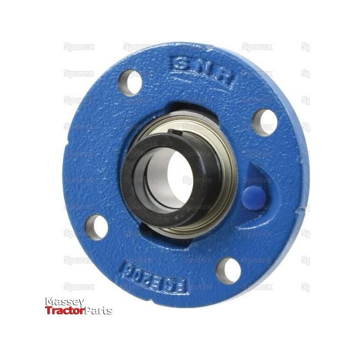 Close-up image of a blue circular metal part, labeled "FST20K," with a black cylindrical component in its center. The background features a faint watermark of "Sparex." This could be an NTN SNR Four-Bolt Flanged Unit (ESFCE210) by Sparex, known for their precision and reliability.