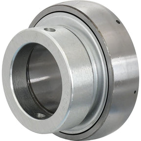 Close-up of an NTN SNR Plummer Block Bearing Insert (EX209) - S.138372 by Sparex, featuring a metallic cylindrical structure with internal threading and a smooth outer surface, suitable for various applications.