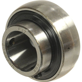 The NTN SNR Plummer Block Bearing Insert (UC211) - S.129692 by Sparex is a metal bearing featuring a cylindrical hole in the center and a black inner lining, suitable for various applications.
