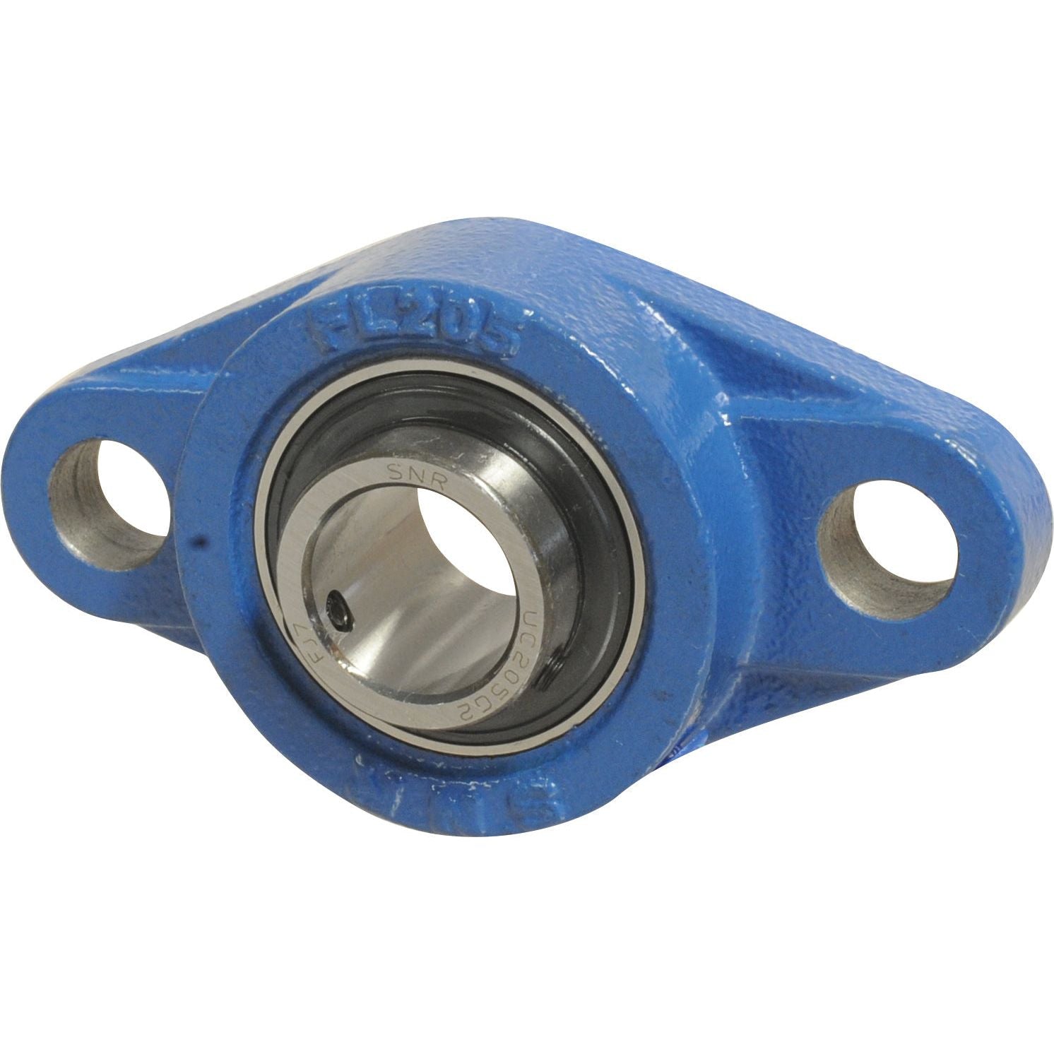 A blue Sparex NTN SNR Two-Bolt Flanged Unit (UCFL206) with an installed bearing. The housing has two holes for mounting, and the bearing type is visible in the center. The product is identified by Sparex Part No. S.129977.