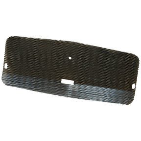 Rectangular perforated metal sheet with rounded corners and three holes near the edges, perfect as a front grille for Massey Ferguson tractors. Ideal as a Sparex replacement part S.41213.