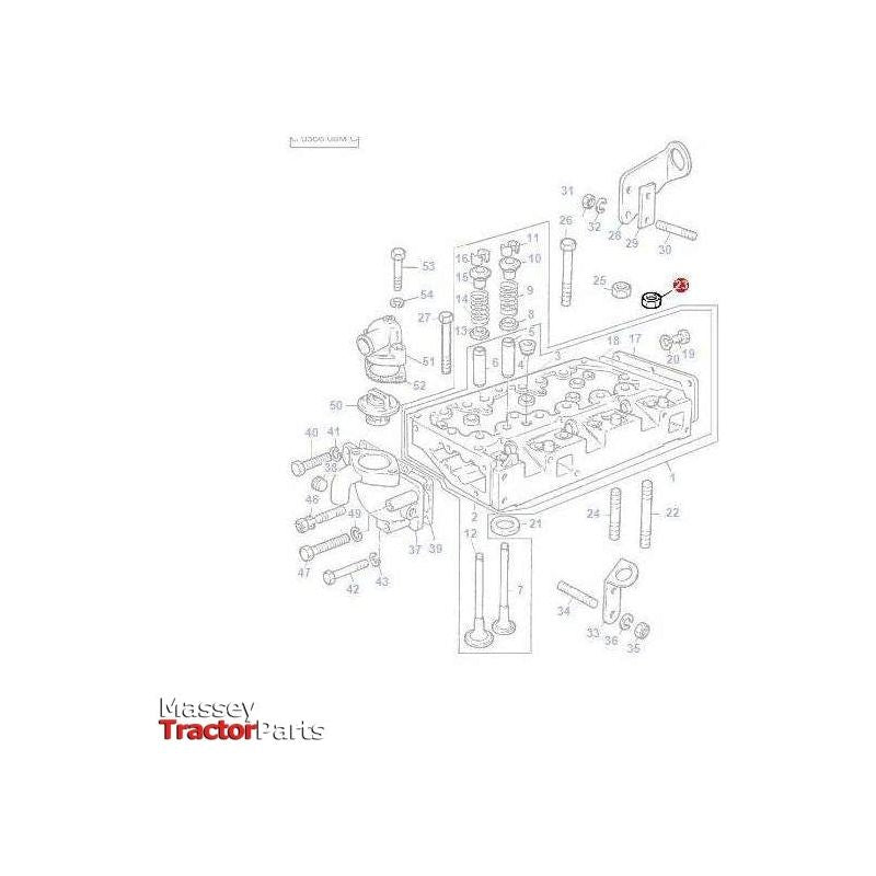 Illustrated diagram of a Massey Ferguson 100 Series tractor cylinder head assembly, featuring numbered parts labeled, including the AGCO brand Nut Cylinder Head (part number: 1476263X1), along with bolts, gaskets, and valve components.