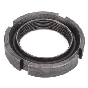 The AGCO Massey Ferguson Nut Differential (product code: 3426023M1) is a metal retaining ring equipped with internal threads and external notches designed for locking or securing components and is compatible with 300 Series models.