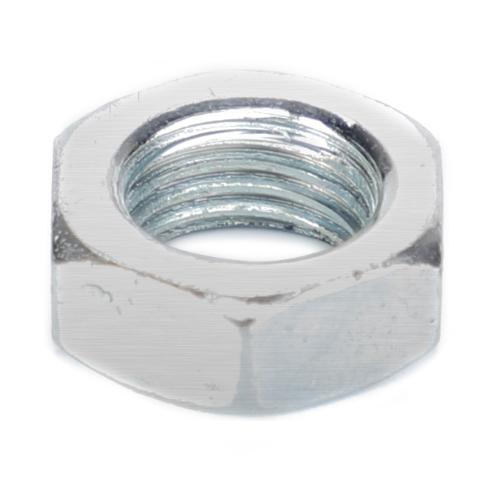 Close-up of the AGCO Massey Ferguson - Nut Finger Bolt - 353430X1, a metallic hexagonal nut with internal threading designed for fastening onto a bolt, commonly used in Massey Ferguson tractor parts.