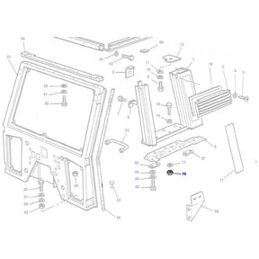 An exploded diagram of a machine's front panel assembly with numbered parts, including screws, the AGCO Massey Ferguson Nut M12 (1441344X1 and 1441408X1), brackets, and panels arranged in a disassembled view.