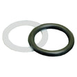 Image showing a Sparex flat white washer beside a round black rubber o-ring, highlighting details for the product O-RING | Sparex Part No.S.30000.