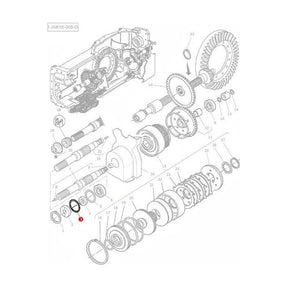 Exploded view of a mechanical gearbox, illustrating individual components such as gears, bearings, and shafts, all numbered for easy reference and assembly. This is especially useful for those maintaining Massey Ferguson tractor parts or handling models from the 5400 Series. For instance, AGCO offers the O Ring Clutch (Product Number: 70923583; Alternate Part Number: 1009659M1) specifically designed for these tractors.