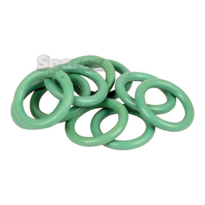 A pile of green Sparex O' Ring Pack, 10.6 x 14.16 x 1.78mm (10 pcs.), Part No.S.106846, in various orientations on a white background.