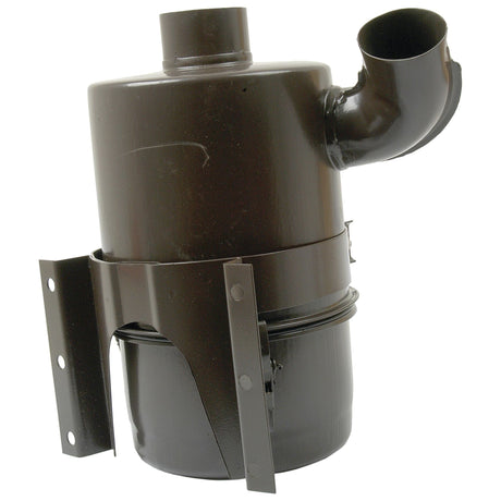 The Sparex Oil Bath Air Cleaner (Part No. S.40553) is a black cylindrical air filter equipped with an L-shaped intake pipe and mounting brackets, specifically designed for Massey Ferguson tractors and compatible with Perkins A4.236 engines.