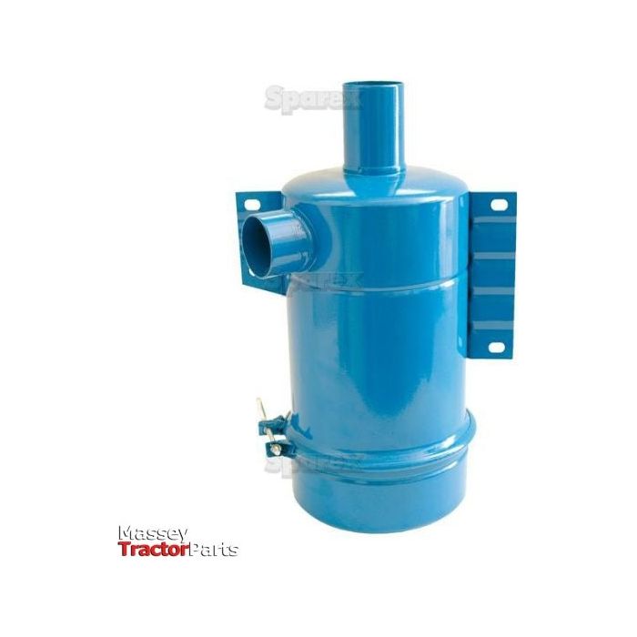 A Sparex Oil Bath Air Cleaner, identified by Part No. S.61385, is a blue metal component featuring two cylindrical extensions and mounting brackets, with the brand name "Sparex" labeled in the bottom left corner and a 2 1/4 inlet for versatility across various models.