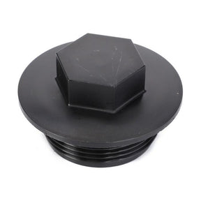 AGCO Massey Ferguson Oil Cap 4301166M1 black plastic threaded hex screw plug with a flat, circular top and hexagonal central section.
