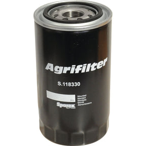 A black cylindrical Agrifilter with the designation S.118330 displayed in white text, compatible with FARMALL tractors.

Using the product data given:

A black cylindrical Sparex Oil Filter - Spin On with the part number S.118330 displayed in white text, designed for FARMALL tractors.
