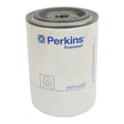 A photo of a Sparex Oil Filter - Spin On (Sparex Part No. S.43970) displaying compatibility with Claas Harvesters, with 'Perkins Powerpart 2654403' marked on the white cylindrical body.