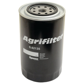 The Sparex Oil Filter - Spin On (Part No. S.62135) is a black cylindrical filter with the model number printed in white text on the front, designed for easy mounting. It is compatible with Allis Chalmers 5040 and is recognized for its reliable performance as a Sparex product.