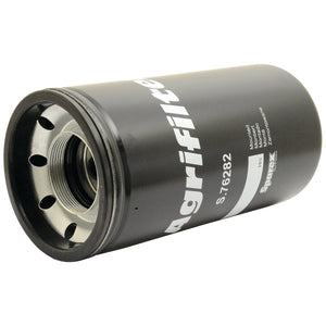 A black cylindrical Sparex oil filter (Spin On, Part No. S.76282) featuring metal threading and white text detailing specifications on the side, perfect for New Holland and Case IH machinery.