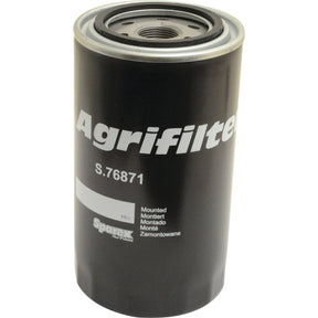 A black cylindrical oil filter with "Sparex" and model number "S.76871" printed in white text from the Sparex Agrifilter line. It features a threaded opening on the top for mounting, similar to Donaldson Filters.