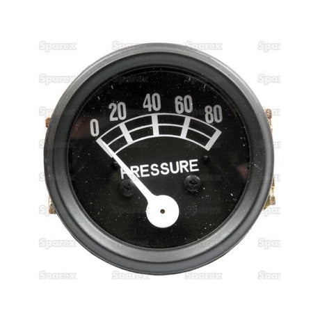 The Sparex Oil Pressure Gauge (Part No. S.60758) features a round dial with a white needle pointing to zero on a black background, displaying numbers from 0 to 80, and is suitable for all 4-cylinder types from 1953 to 1964.