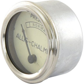 Round oil pressure gauge with a chrome metallic case, featuring a needle pointing to the "Normal" range and the name "Allis-Chalmers" on the dial. This is cataloged as Sparex Part No. S.68445 from the brand Sparex.