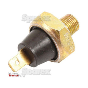 The Sparex Oil Pressure Switch (Part No. S.57889) features a conical black base, a gold-colored hexagonal nut, and a single metal terminal, making it ideal for use with Ford/New Holland equipment.