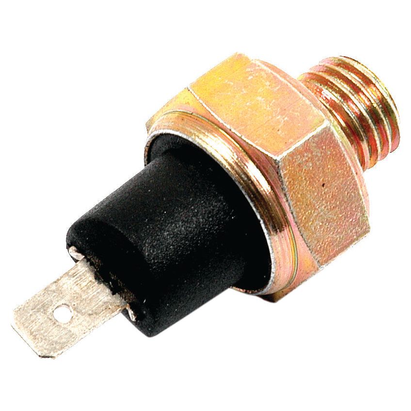A detailed image of the Oil Pressure Switch | Sparex Part No.S.62257, showcasing its metal and plastic construction with a precision-crafted threaded section sized to Thread Size M12x1.5, ensuring reliable performance. The sensor is designed to be compatible with Allis Chalmers and features a durable metal connector pin for secure connections, brought to you by Sparex.