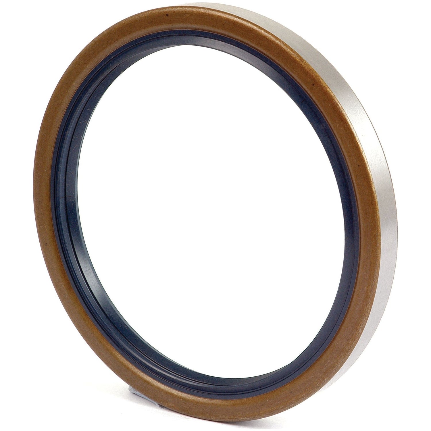 A close-up of the Oil Seal, 115 x 140 x 13mm | Sparex Part No.S.57781 for a Case IH, featuring a brown outer ring with an Outer Ø 140mm and a black inner ring set in a metallic frame by Sparex.